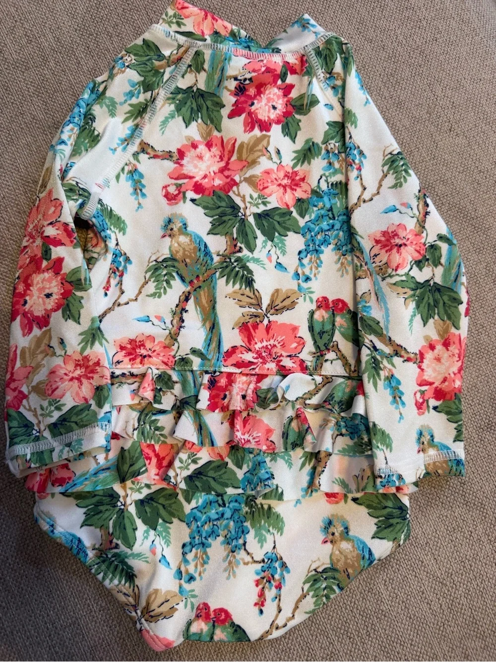 Janie and Jack Cream Floral Parrot Long-Sleeve One-Piece Swimsuit